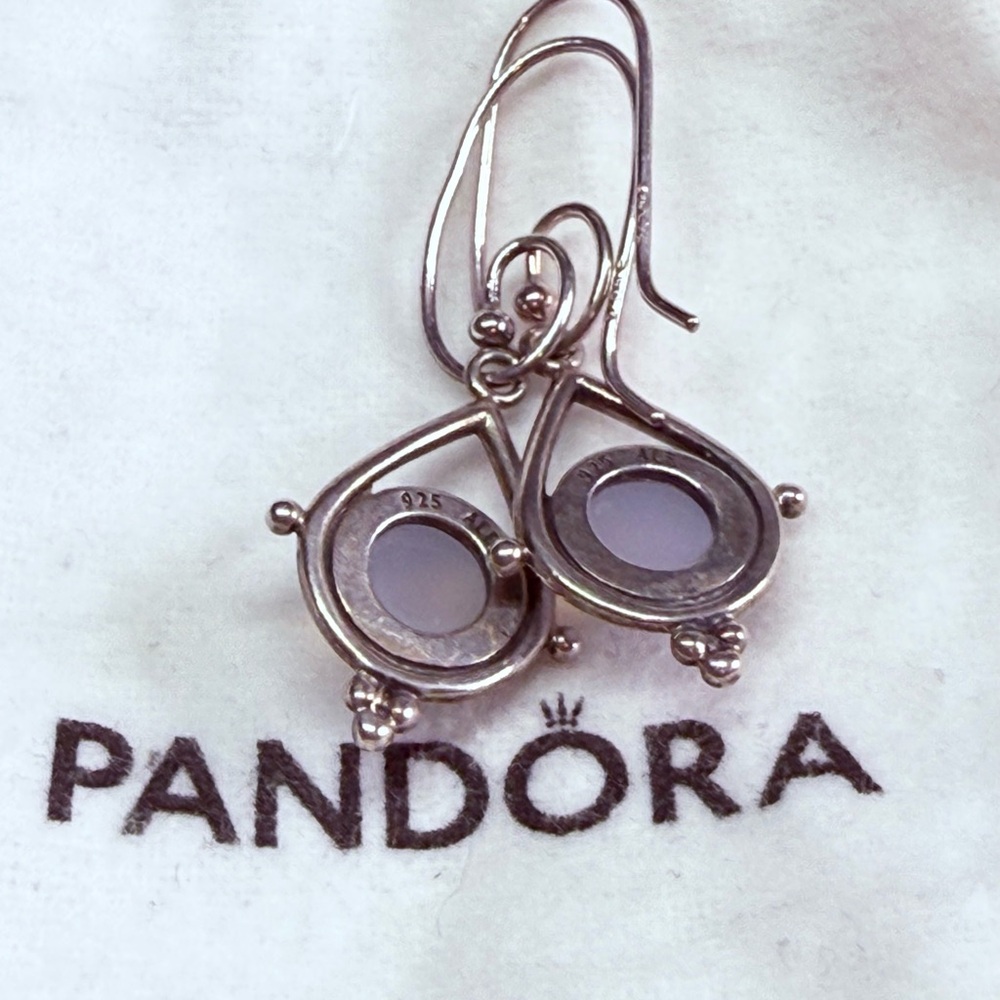Pandora Retired/Rare Blue Chalcedony Medallion Dangle Earring Charm - Picture 4 of 5